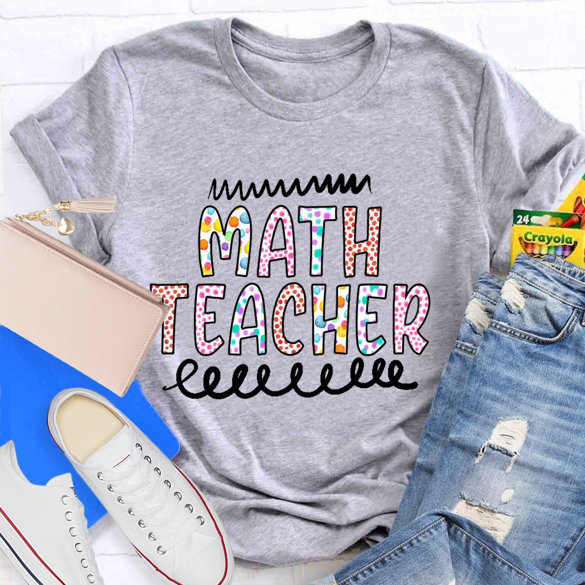 Colorful Polka Dot Design Math Teacher T-Shirt