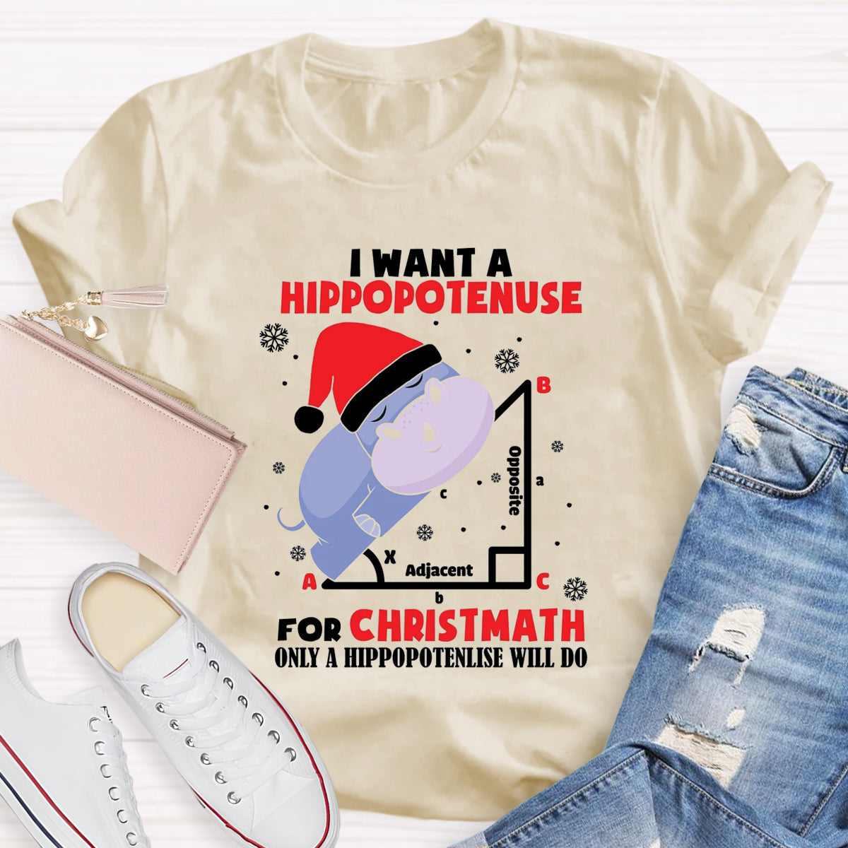 I Want A Hippopotenuse For Christmas Teacher T-Shirt