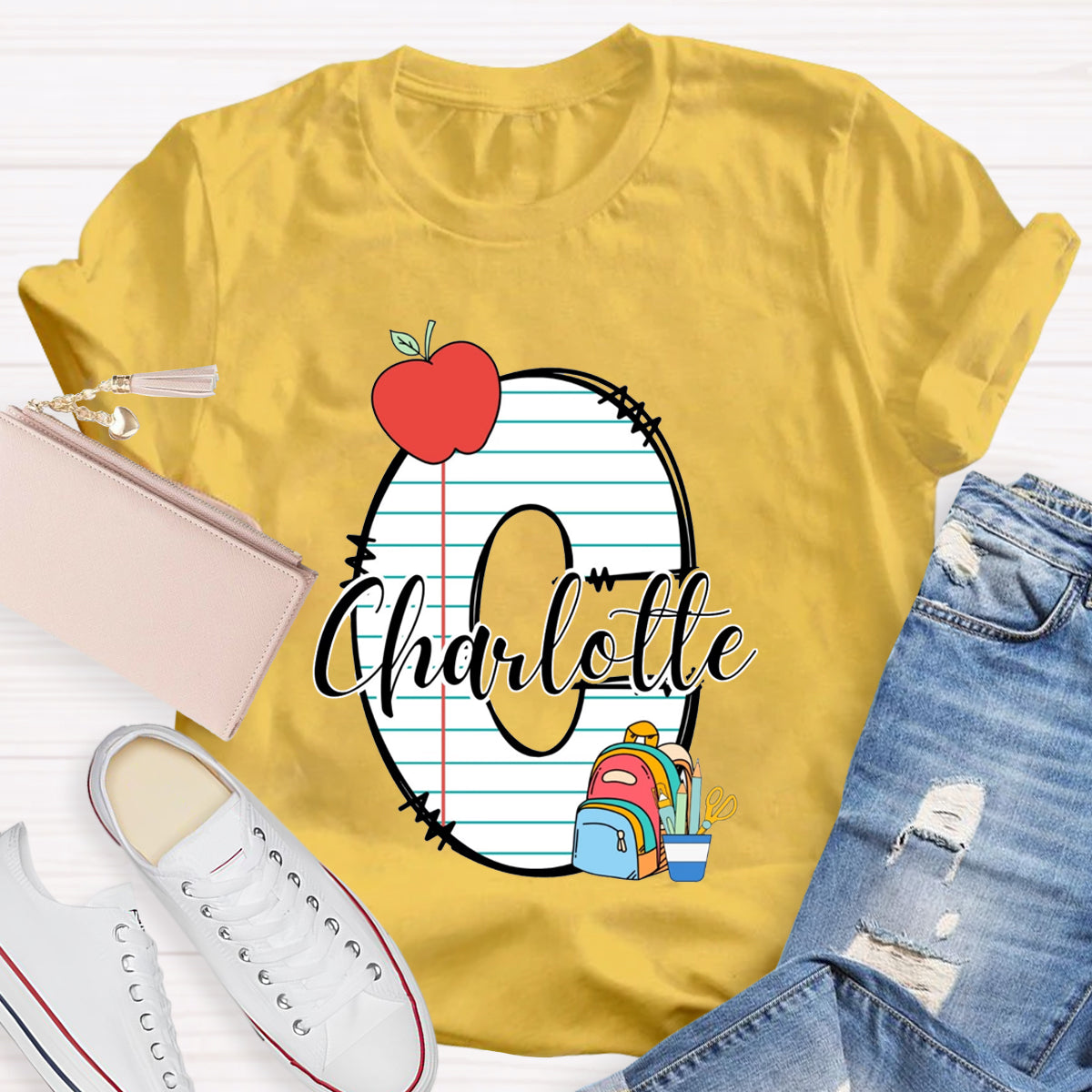 Personalized Name Apple Check Letter T-Shirt