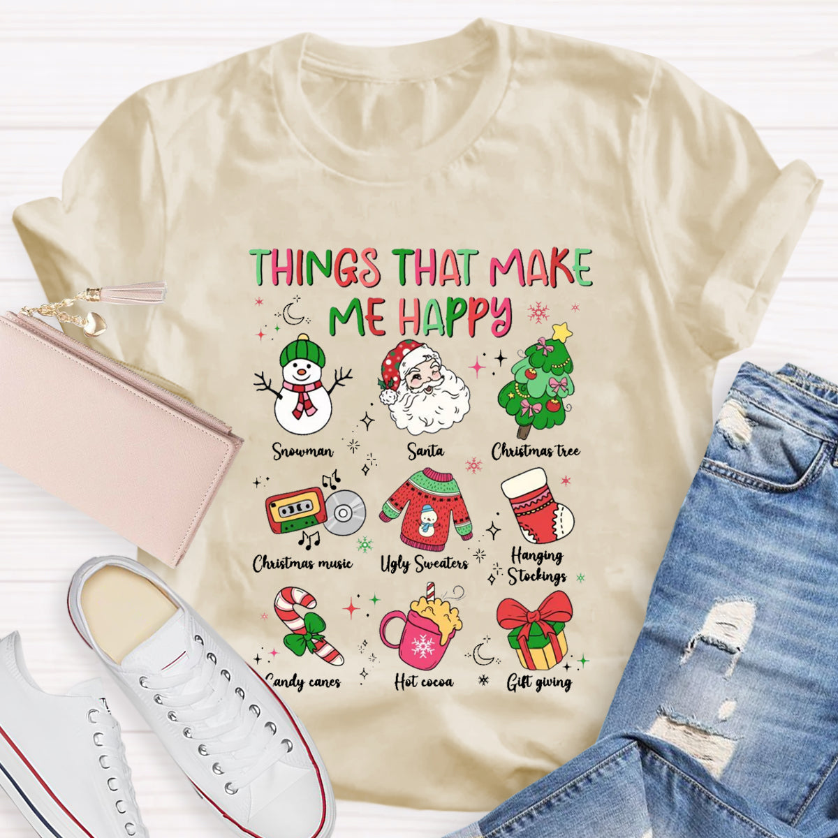 Things That Make Me Happy Snowman Christmas Tree  T-Shirt