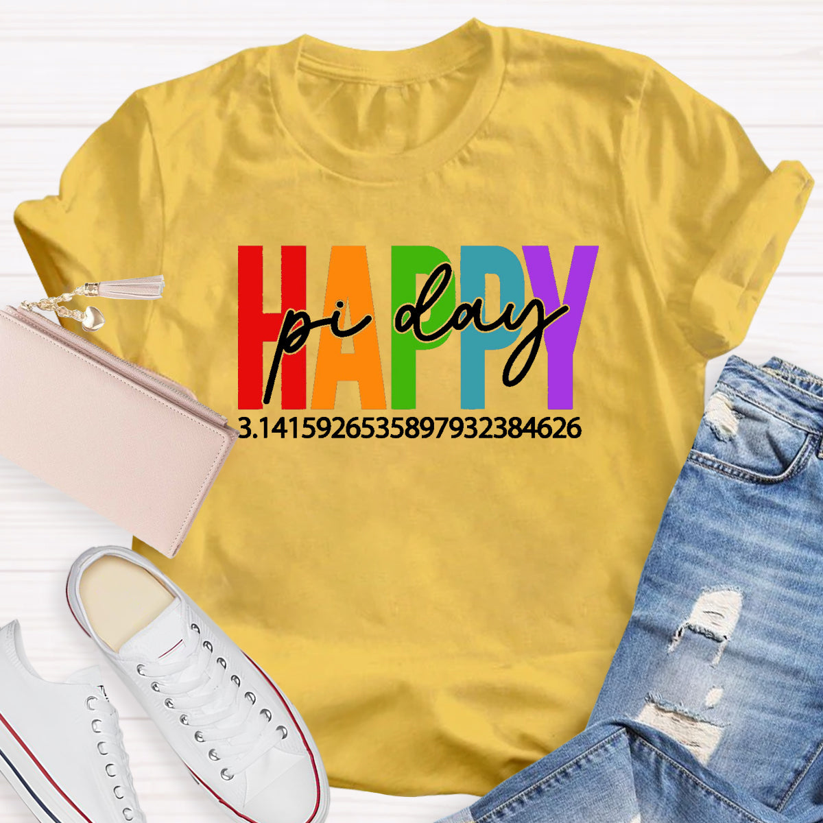 Happy Pi Day Colorful Letter Teacher T-Shirt