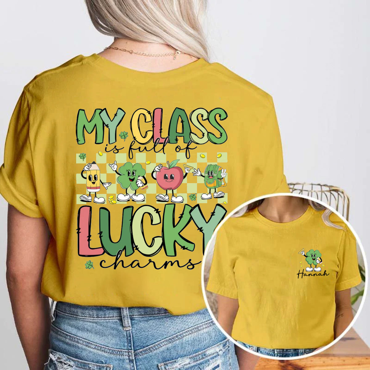 Personalized Name My Class Is Full Of Lucky Charms Double Printed T-shirt