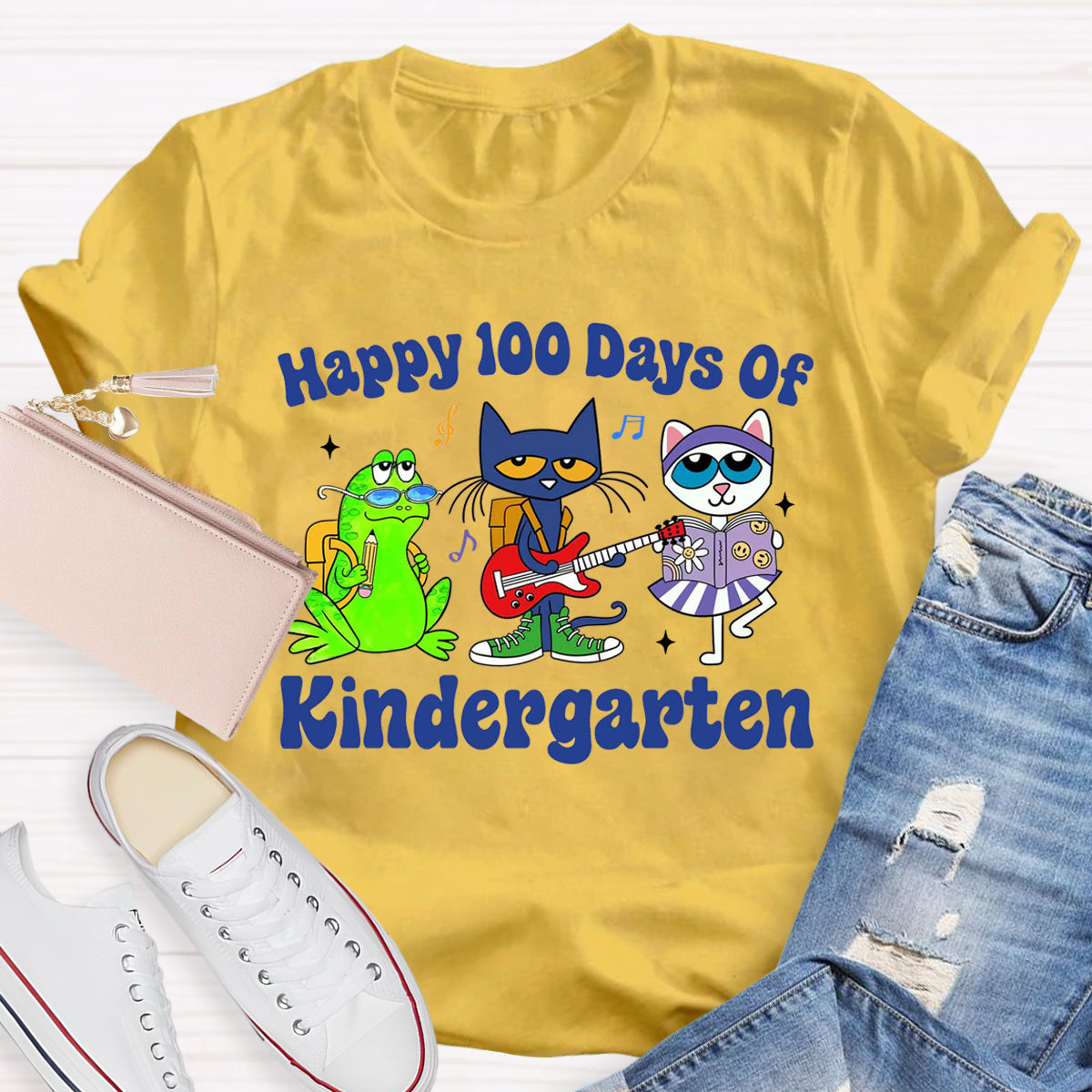 Personalized Grade Happy 100 Days Of Kindergarten Teacher T-Shirt