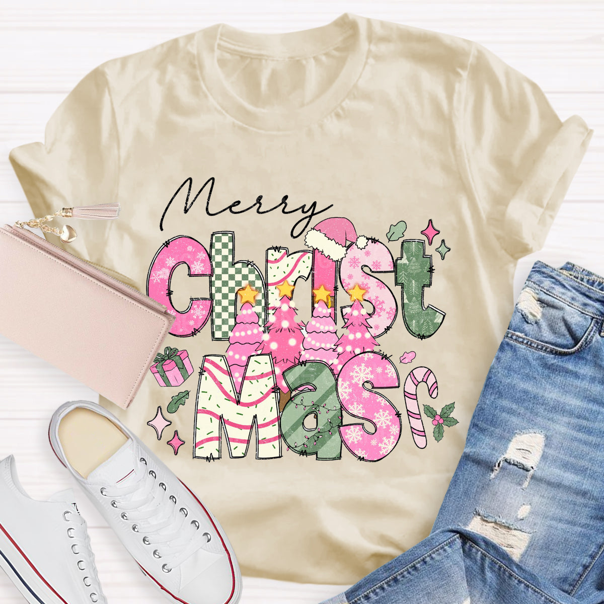 Merry Christmas Vibes Teacher T-Shirt