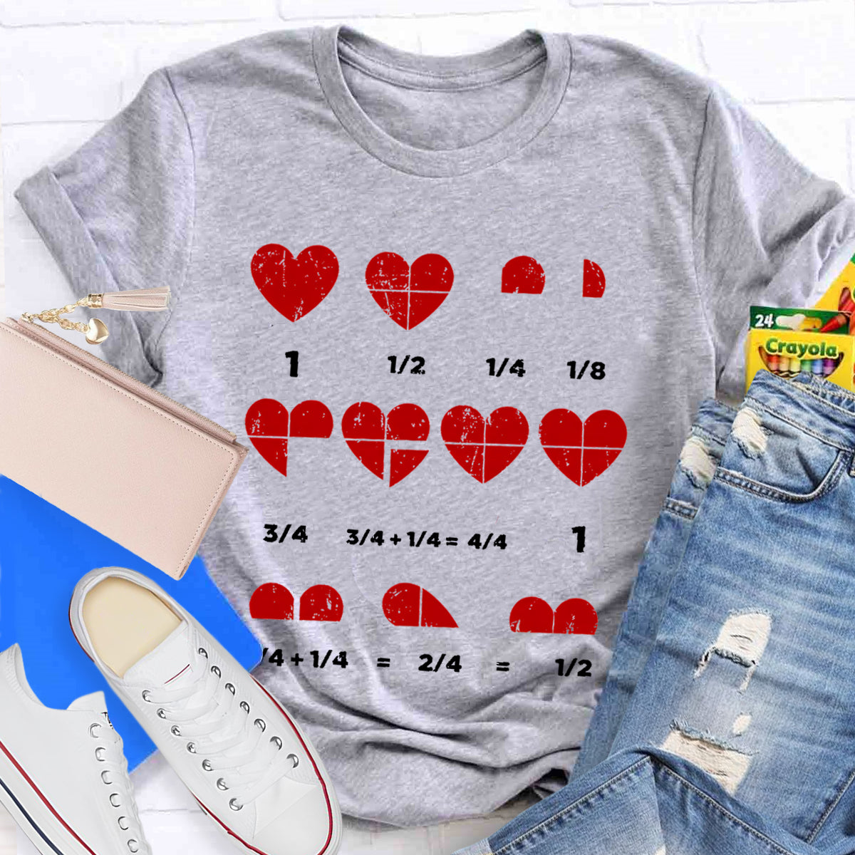 Valentines Day Fractions Heart Funny Math Teacher T-Shirt