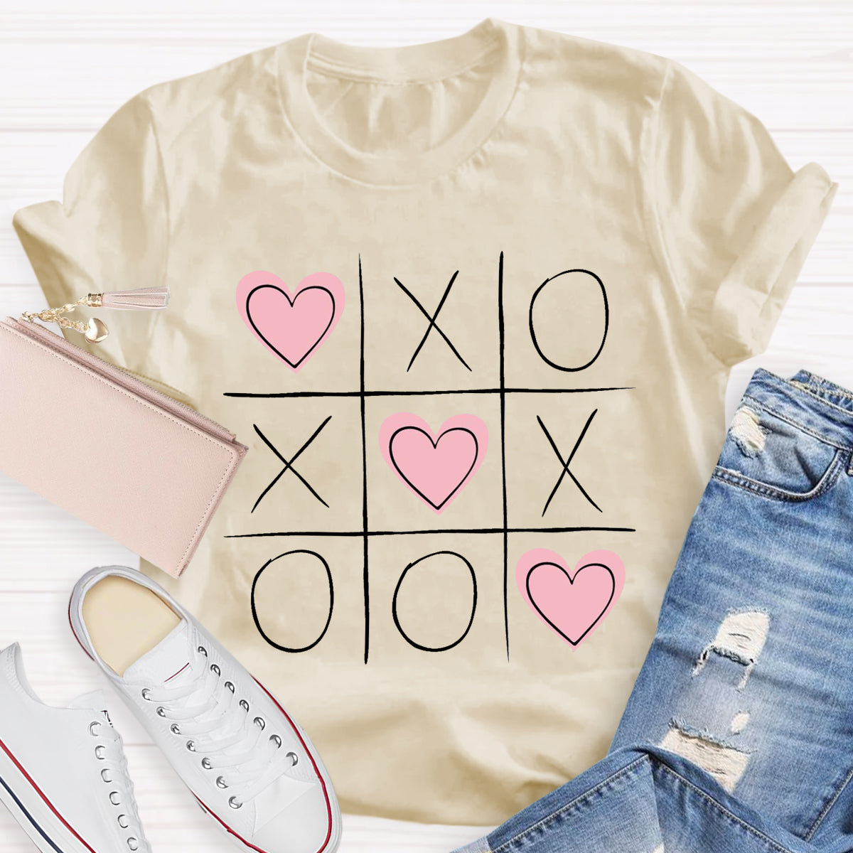 Tic Tac Toe Valentines  Love Heart T-Shirt