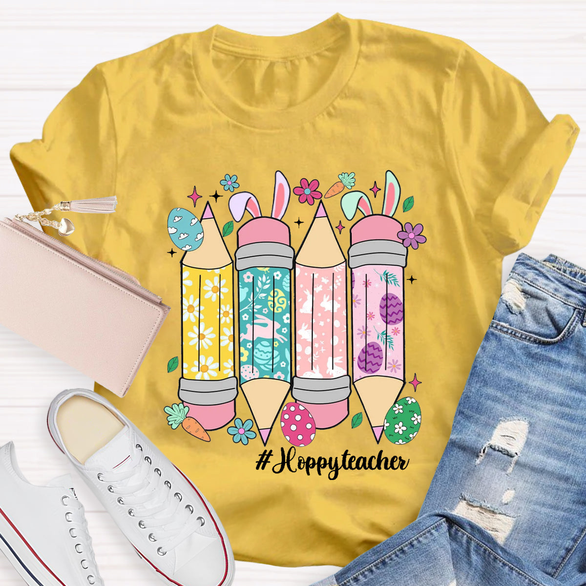 Easter Bunny Pencil Happy Teacher T-Shirt