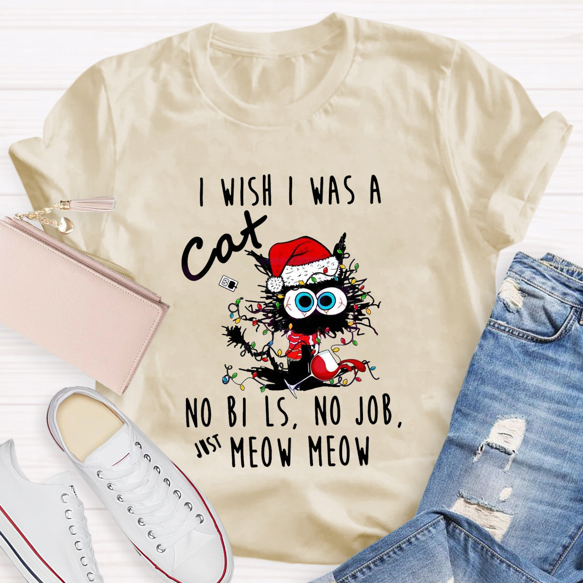 Funny Christmas I Wish I Was A Cat T-Shirt