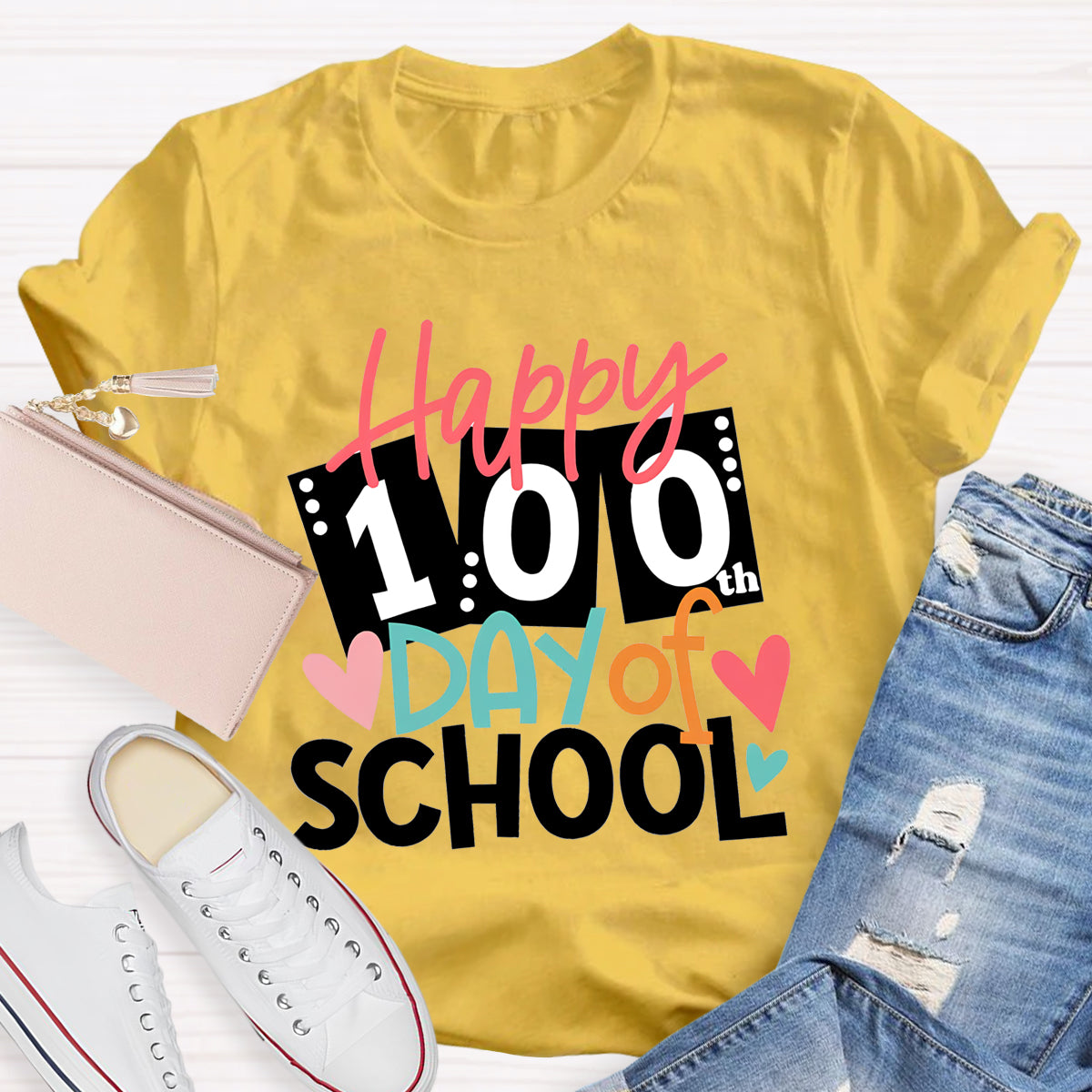 Happy 100th Days Of School Card Teacher T-Shirt