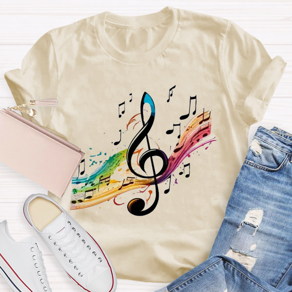 Colorful Music Note Teacher T-Shirt