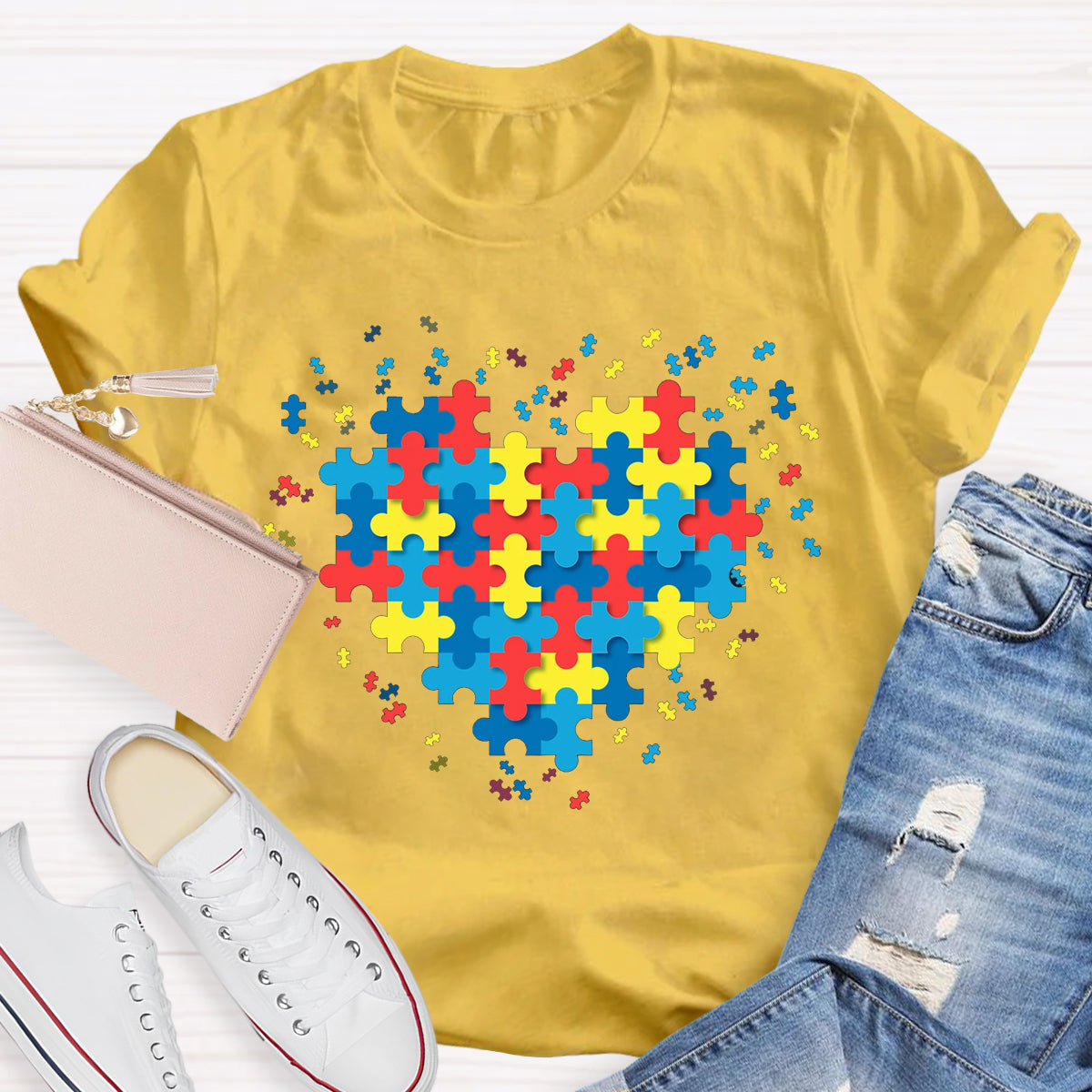 Autism Awareness Puzzle Colorful Heart T-Shirt