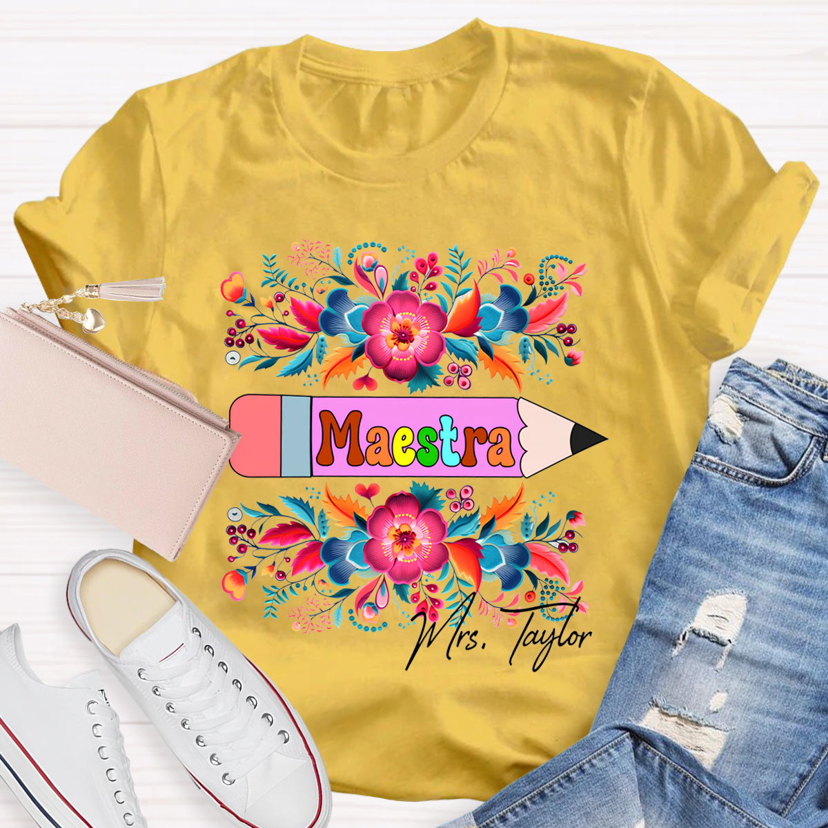 Personalized Maestre Teacher Name  Floral T-Shirt