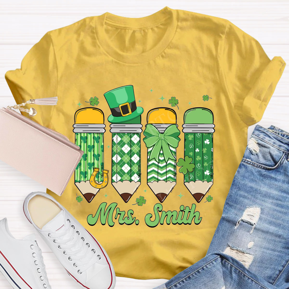 Personalize Name St. Patrick's Day Pencil Teacher T-Shirt