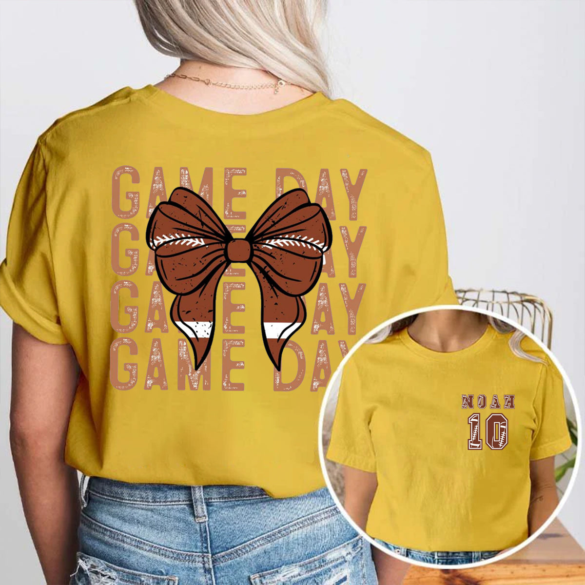 Personalized Name And Number Game Day Double Printed T-shirt