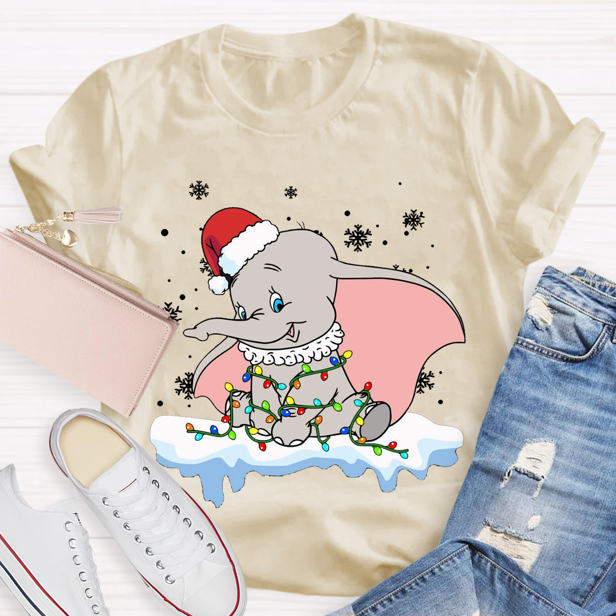 Cute Dumbo Flying Elephant Christmas T-Shirt