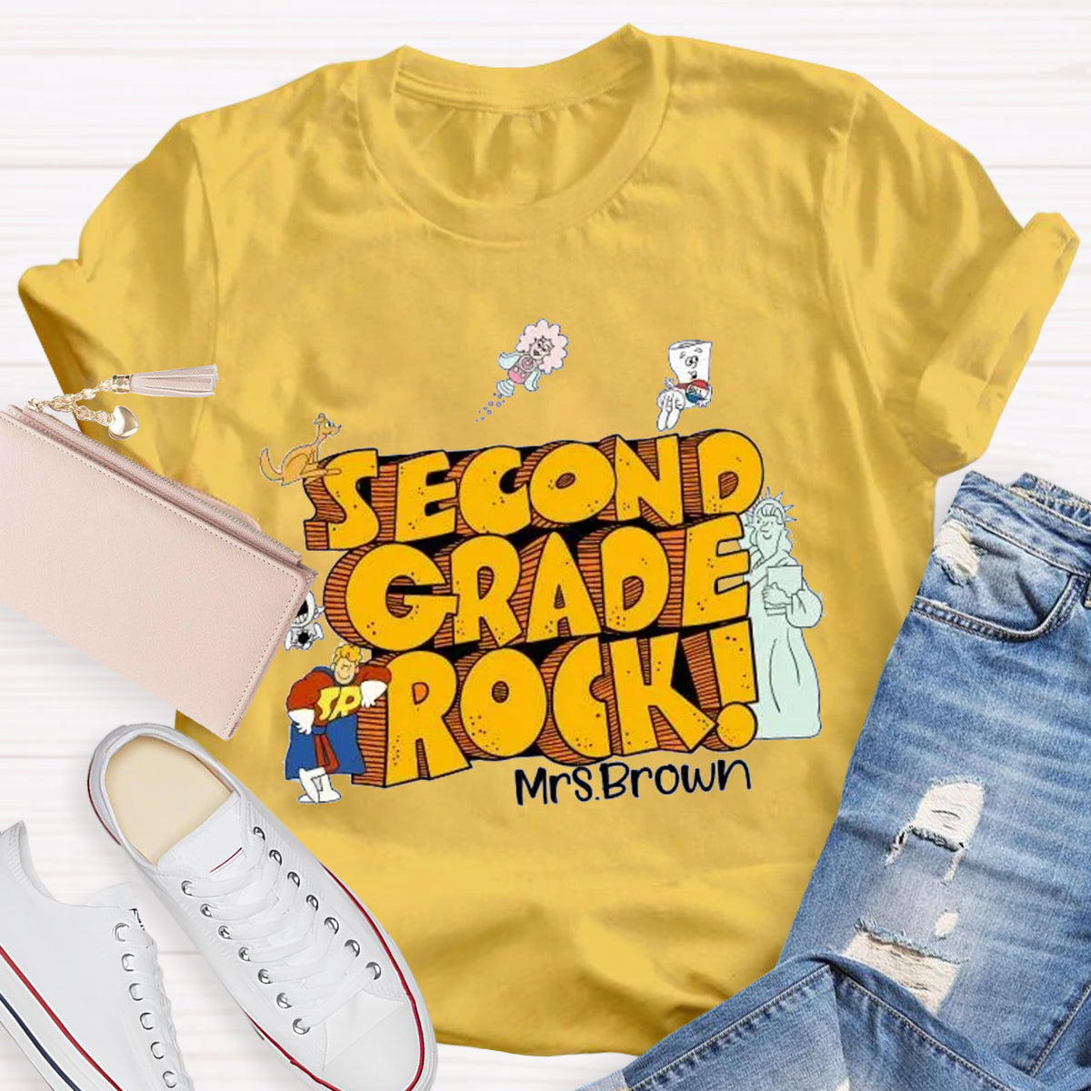 Personalized Grade And Name Rock Teacher T-Shirt