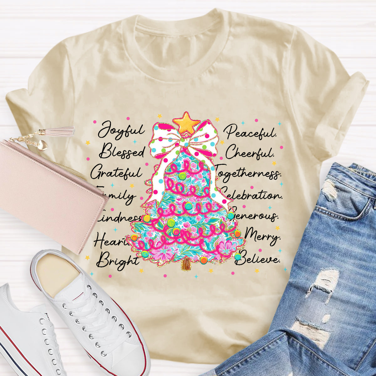 Christmas Tree Joyful Peaceful Cheerful T-Shirt