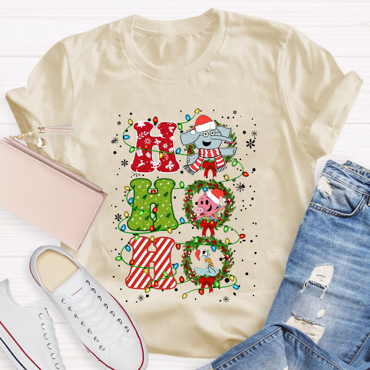 Ho Ho Ho The Elephant And Friends Merry Christmas T-Shirt