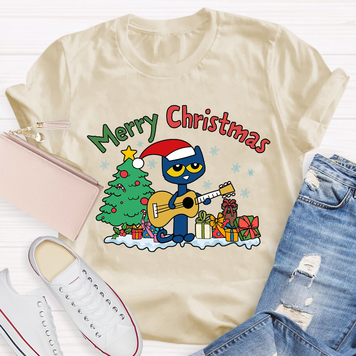 Merry Christmas Pete Groovy Cat T-Shirt