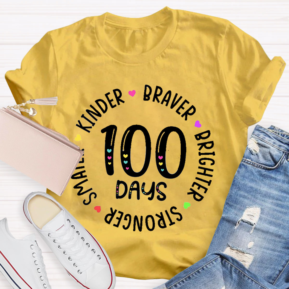 100 Days Braver Brighter Smarter Teacher T-Shirt