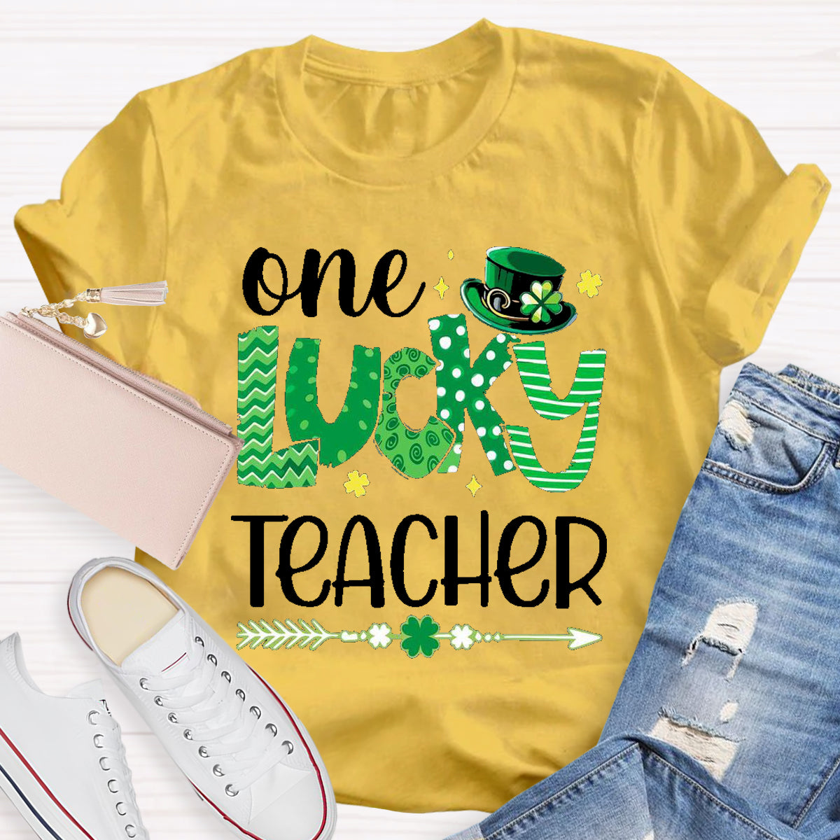 One Lucky Teacher Green Hat T-Shirt