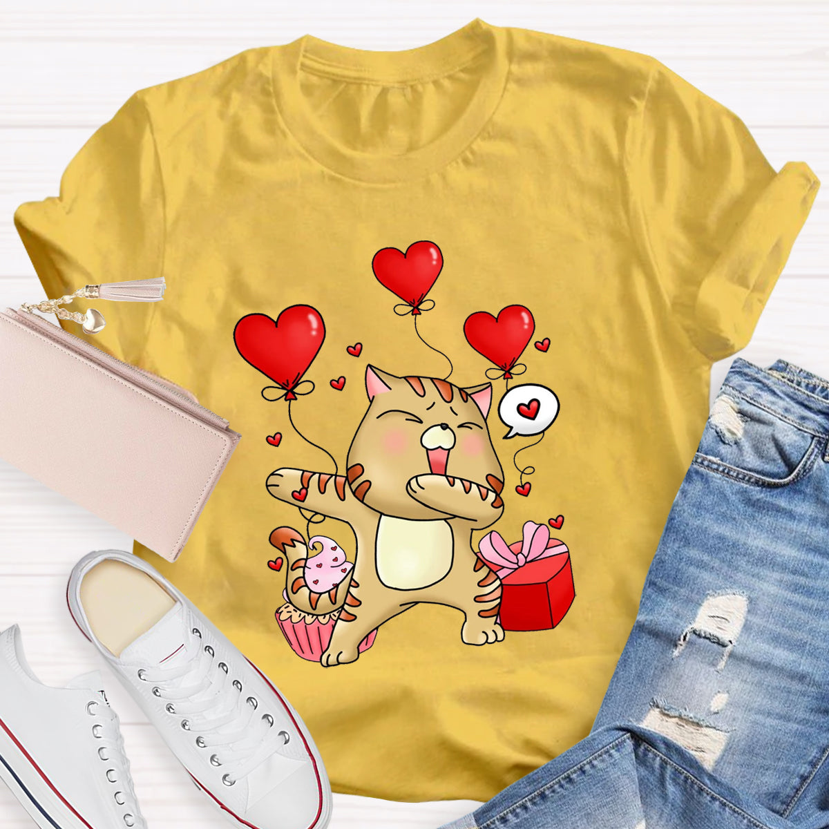 Valentine's Day Cartoon Cat T-Shirt