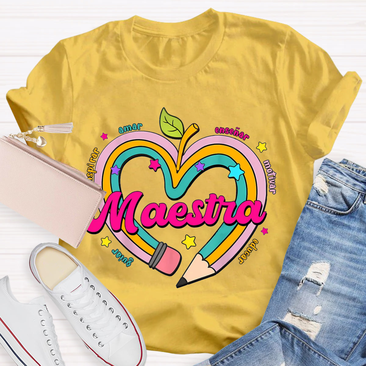 Maestra Pencil Apple Spanish Teacher T-Shirt