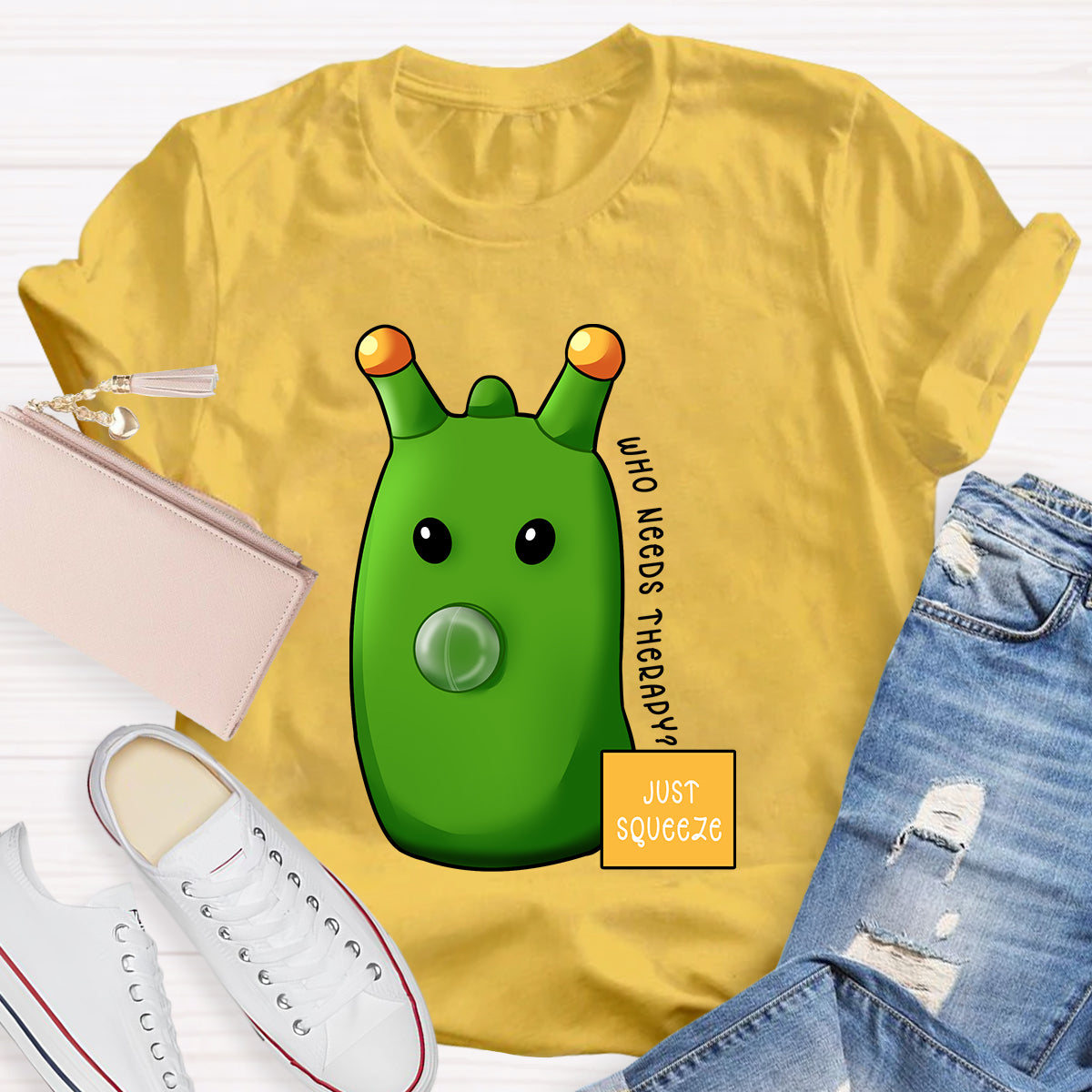 Who Needs Therapy? Just Squeeze Green Caterpillar T-Shirt