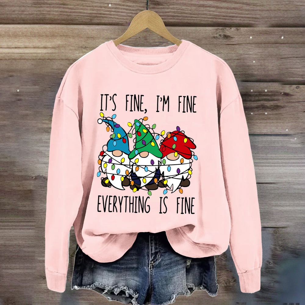 It's Fine I'M Fine Everything Is Fine Three Gnomes Christmas Sweatshirt