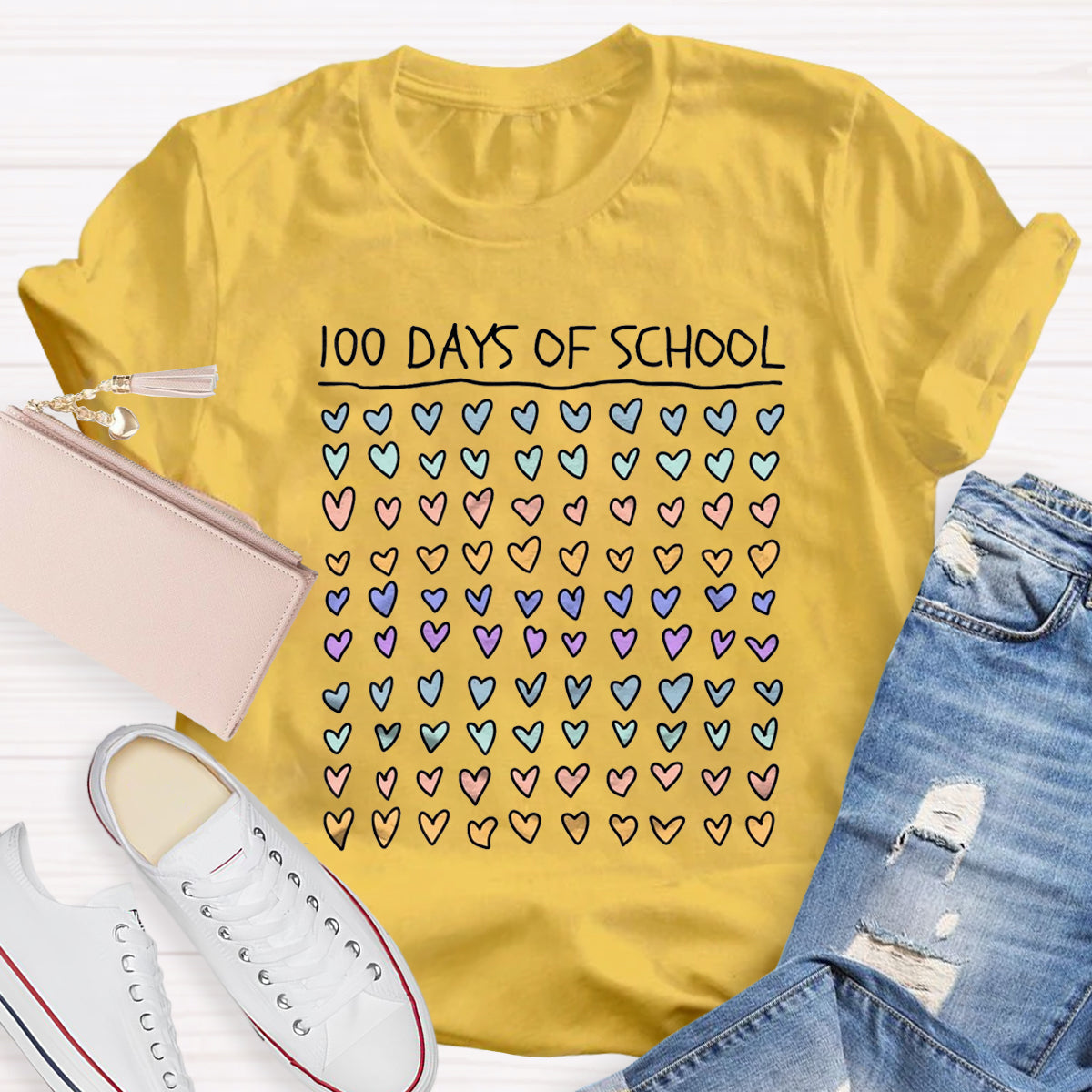 100 Days Of School Heart Teacher T-Shirt