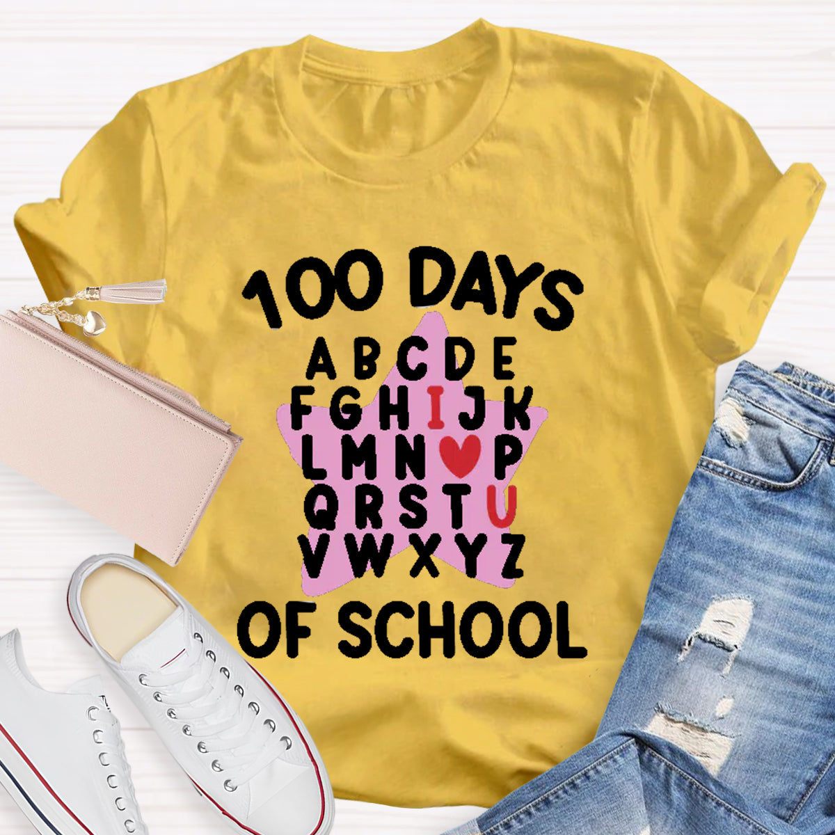 100 Days Of School Star Alphabet Teacher T-Shirt