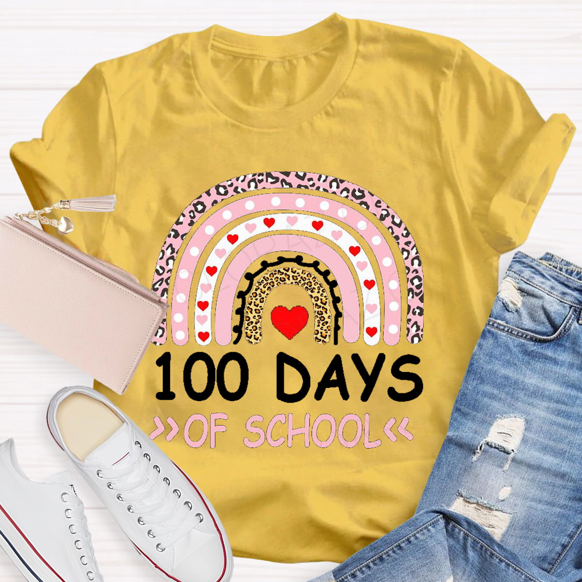 100 Days Of School Apple Rainbow Teacher T-Shirt