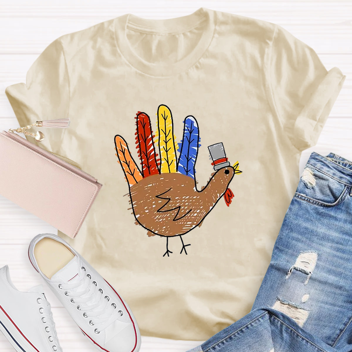 Hand Painted Turkey Teacher T-Shirt