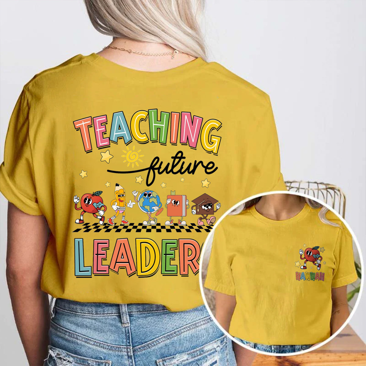 Personalized Name Teaching Future Leaders Double Printed T-shirt