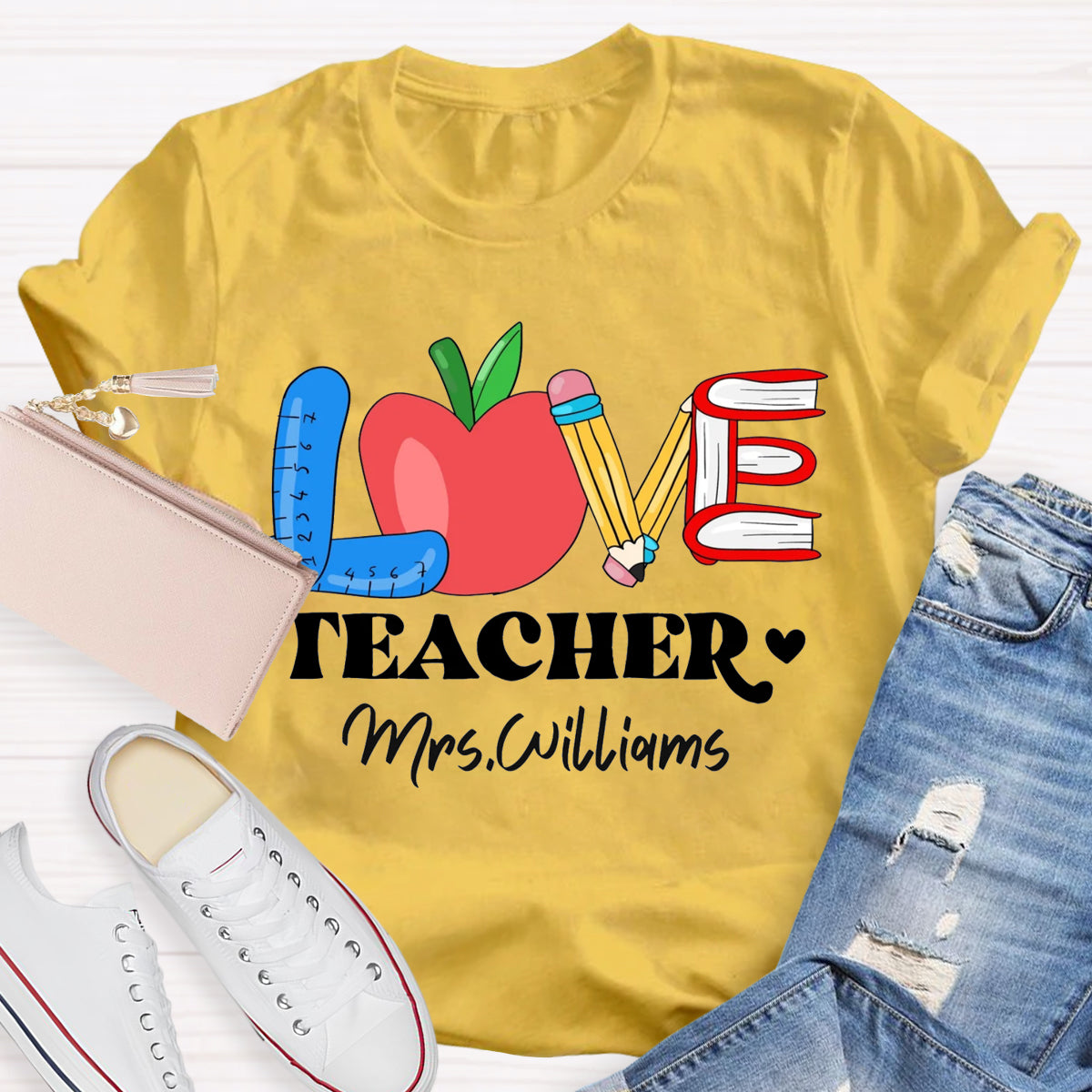 Personalized Name Love Teacher T-Shirt