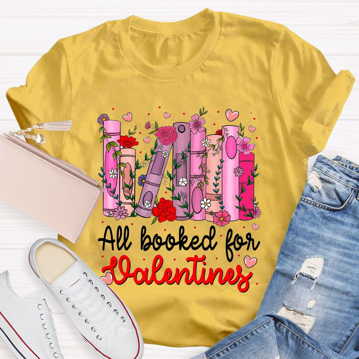 All Booked For Valentines Pink Flower T-Shirt