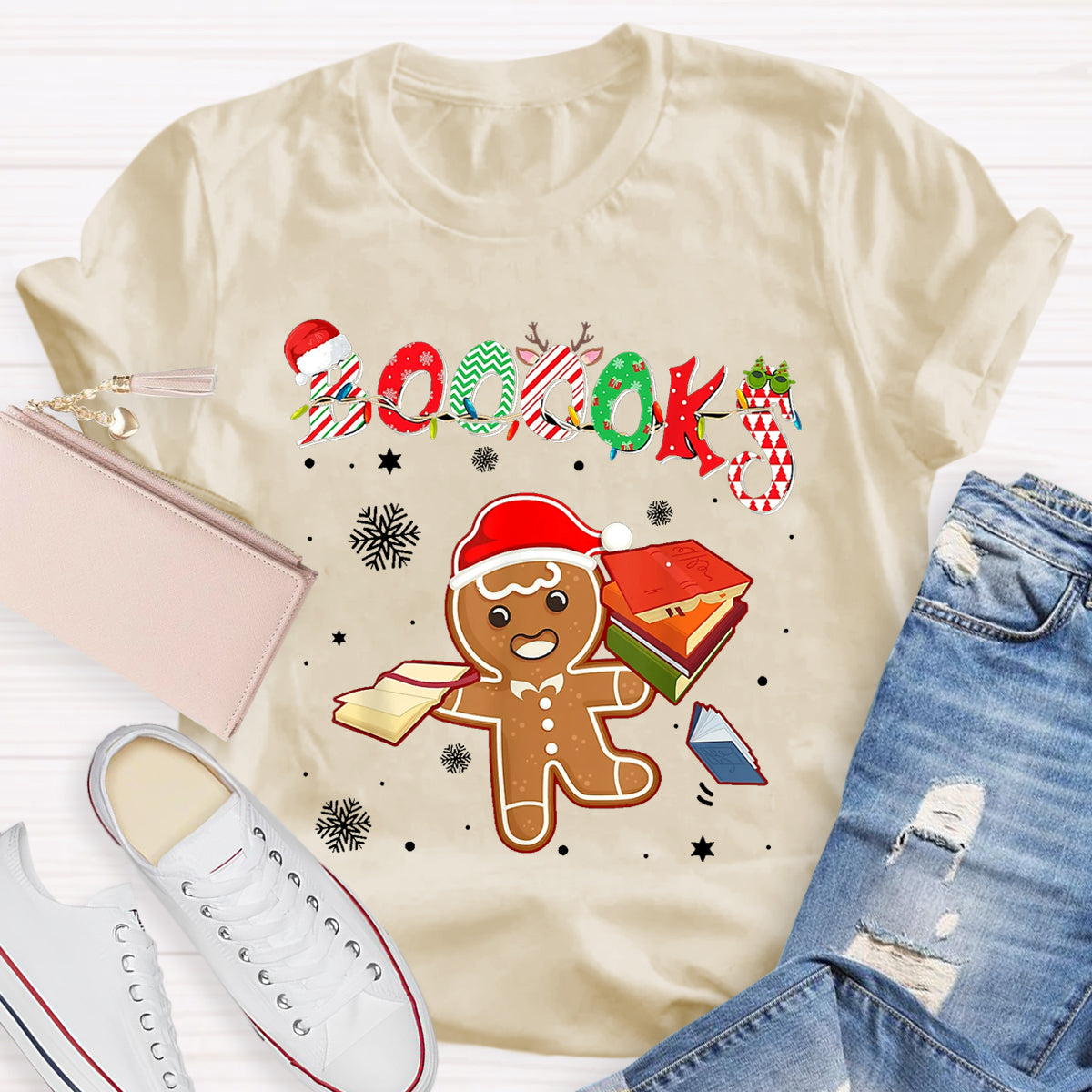 Christmas Gingerbread Books Librarian Reader Reading Teacher T-Shirt