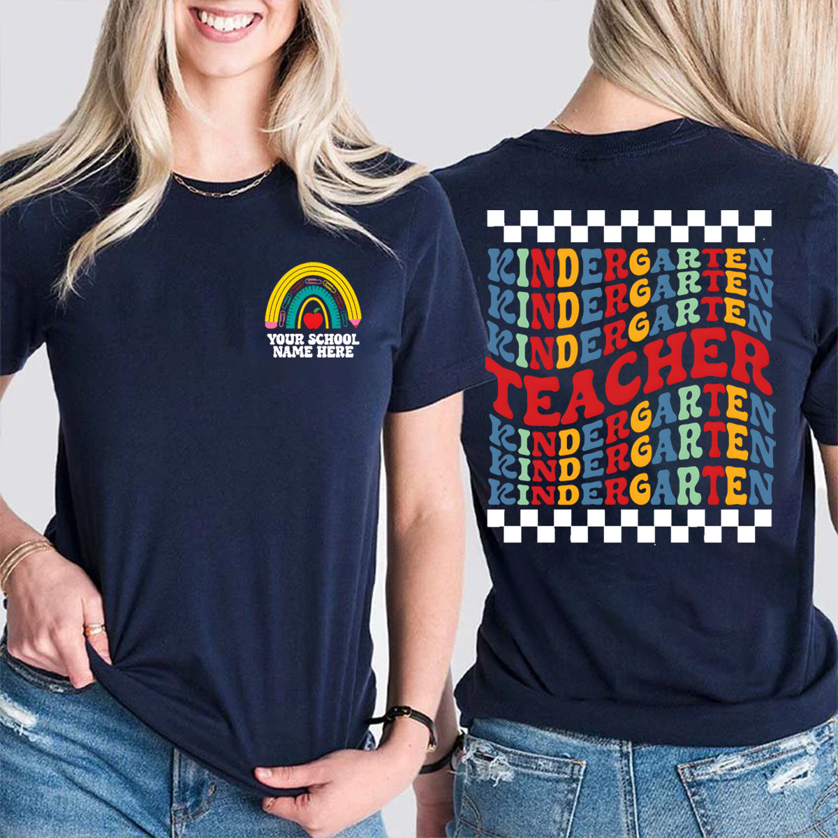 Personalized Your School Name And Grade Double Printed T-shirt