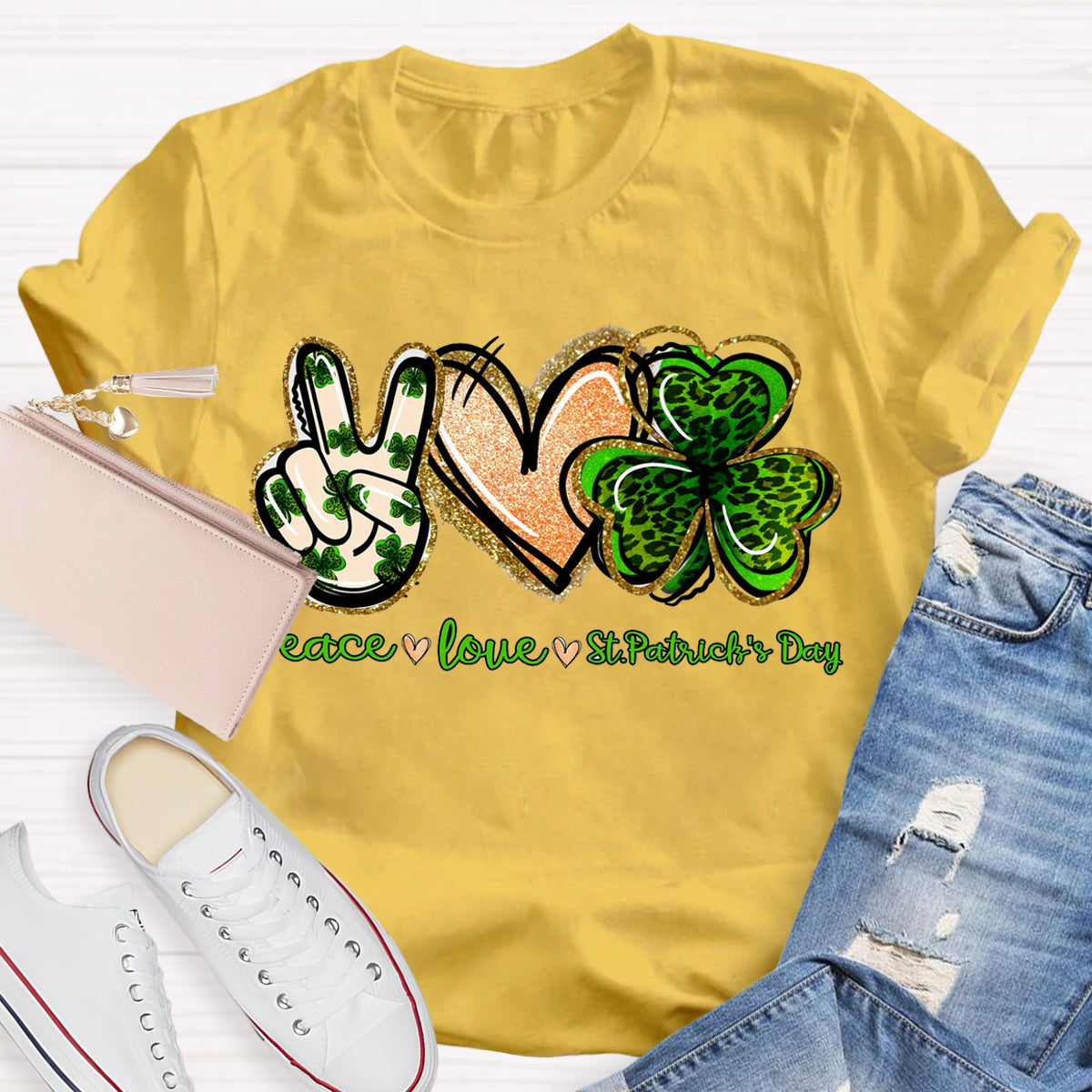 Peace Love St. Patrick Day Teacher T-Shirt