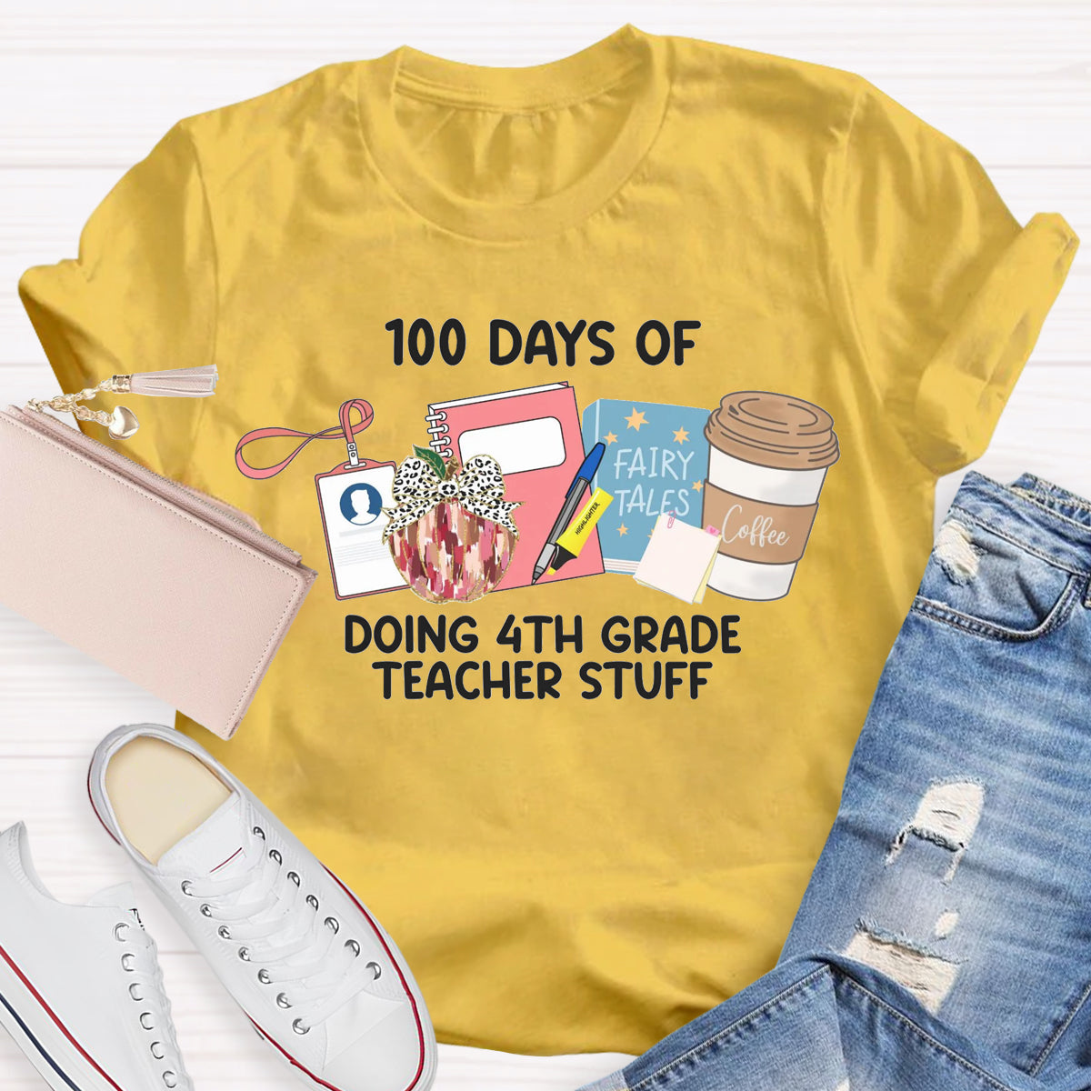 Personalized Grade 100 Days Of Doing 4th Grade Teacher Stuff T-Shirt