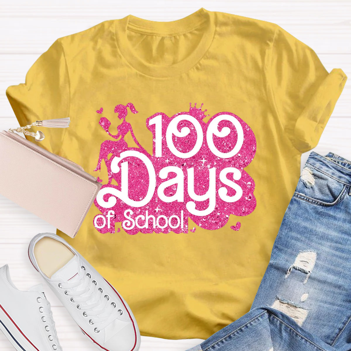 100 Days Of School Pink Teacher T-Shirt