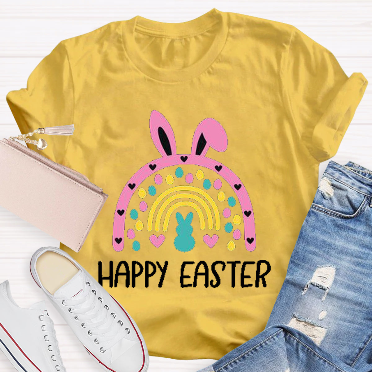 Happy Easter Bunny Rainbow Teacher T-Shirt