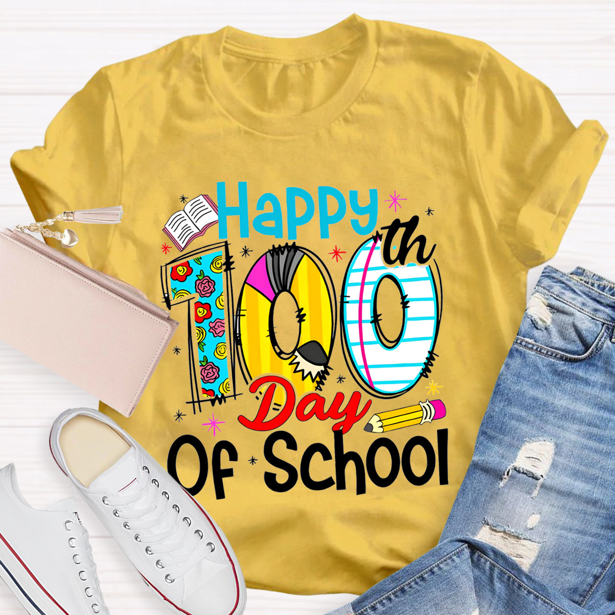 Happy 100th Days Of School Book Pencil T-Shirt