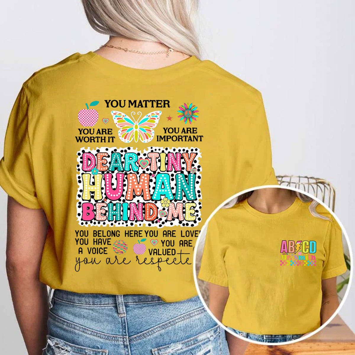 Personalized Name Dear Tiny Human Behind Me Double Printed T-shirt