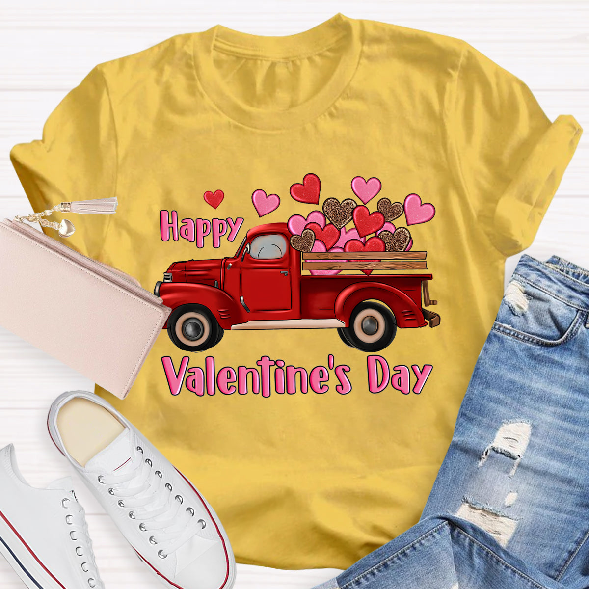 Happy Valentine's Day Truck Hearts T-Shirt