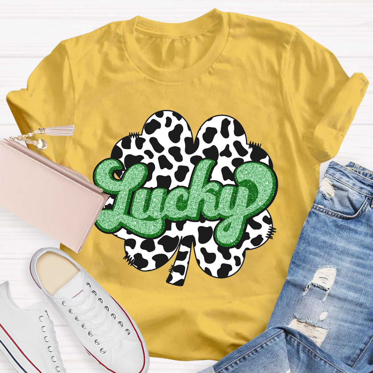 Milk pattern Shamrock LuckyTeacher T-Shirt