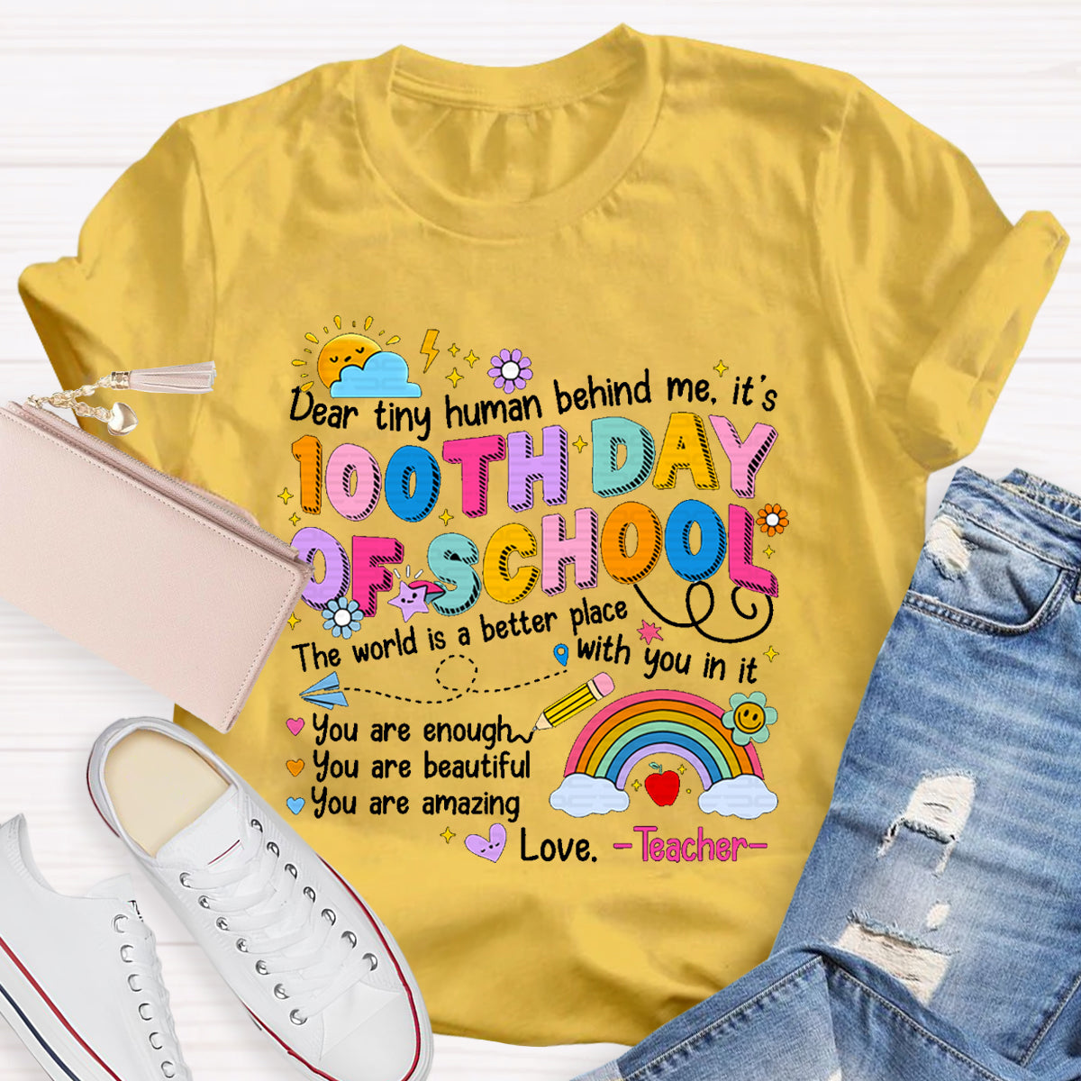 Dear Tiny Human Behind Me 100th Day Of School T-Shirt