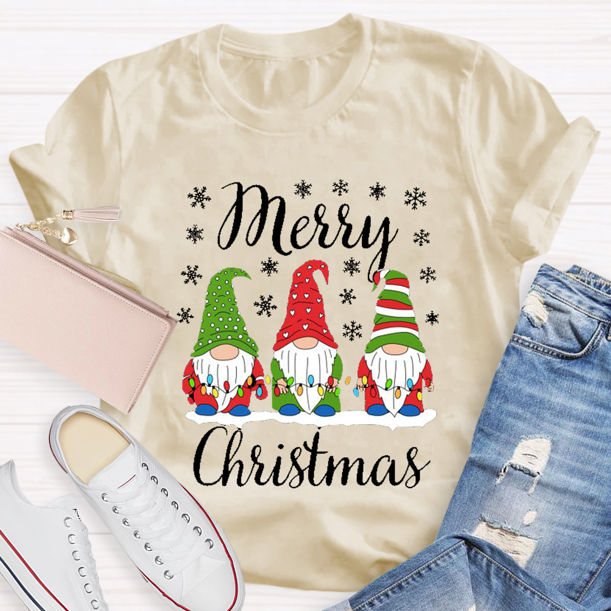 Merry Christmas Three Gnomes Light T-Shirt