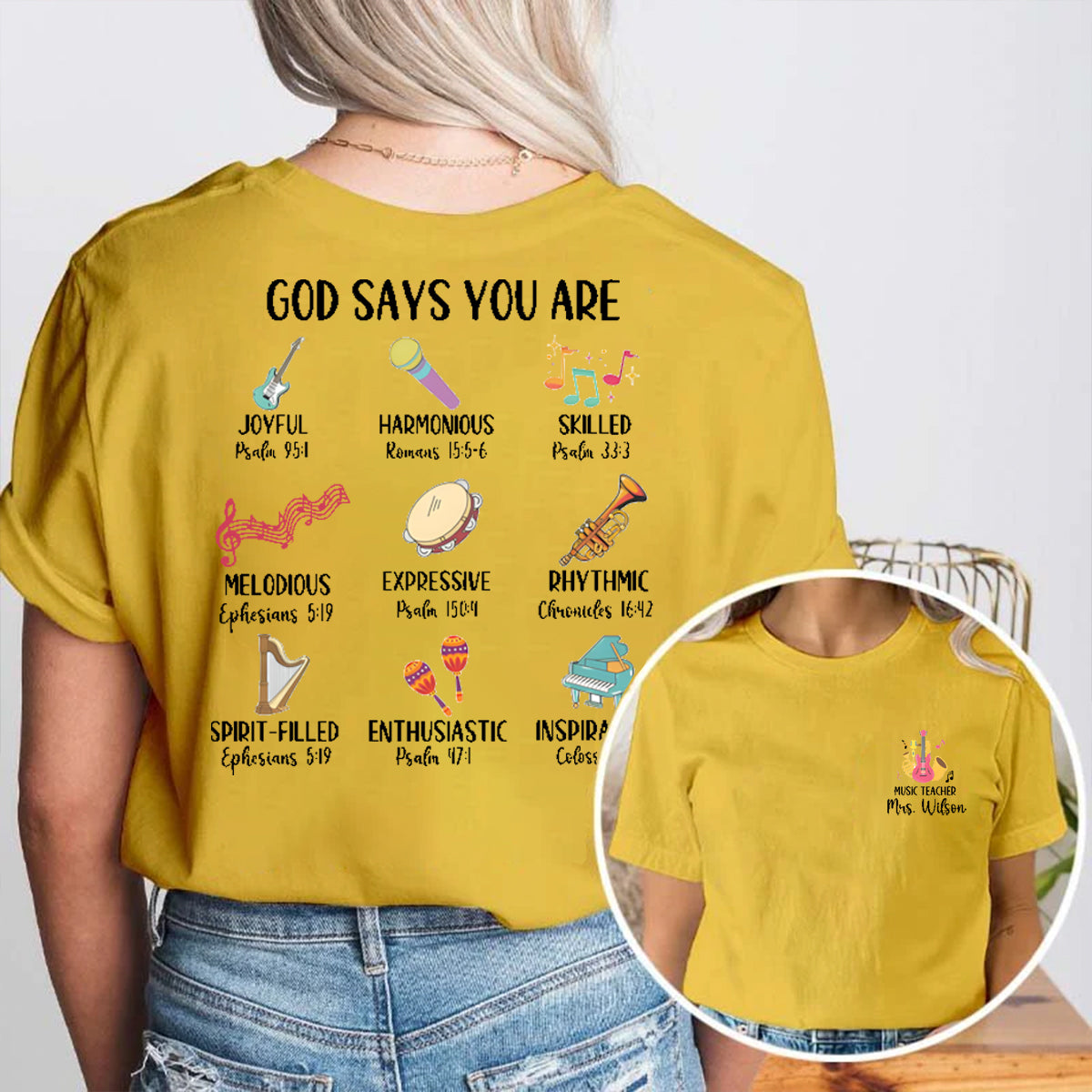 Personalized Music Teacher Name Double Printed T-shirt