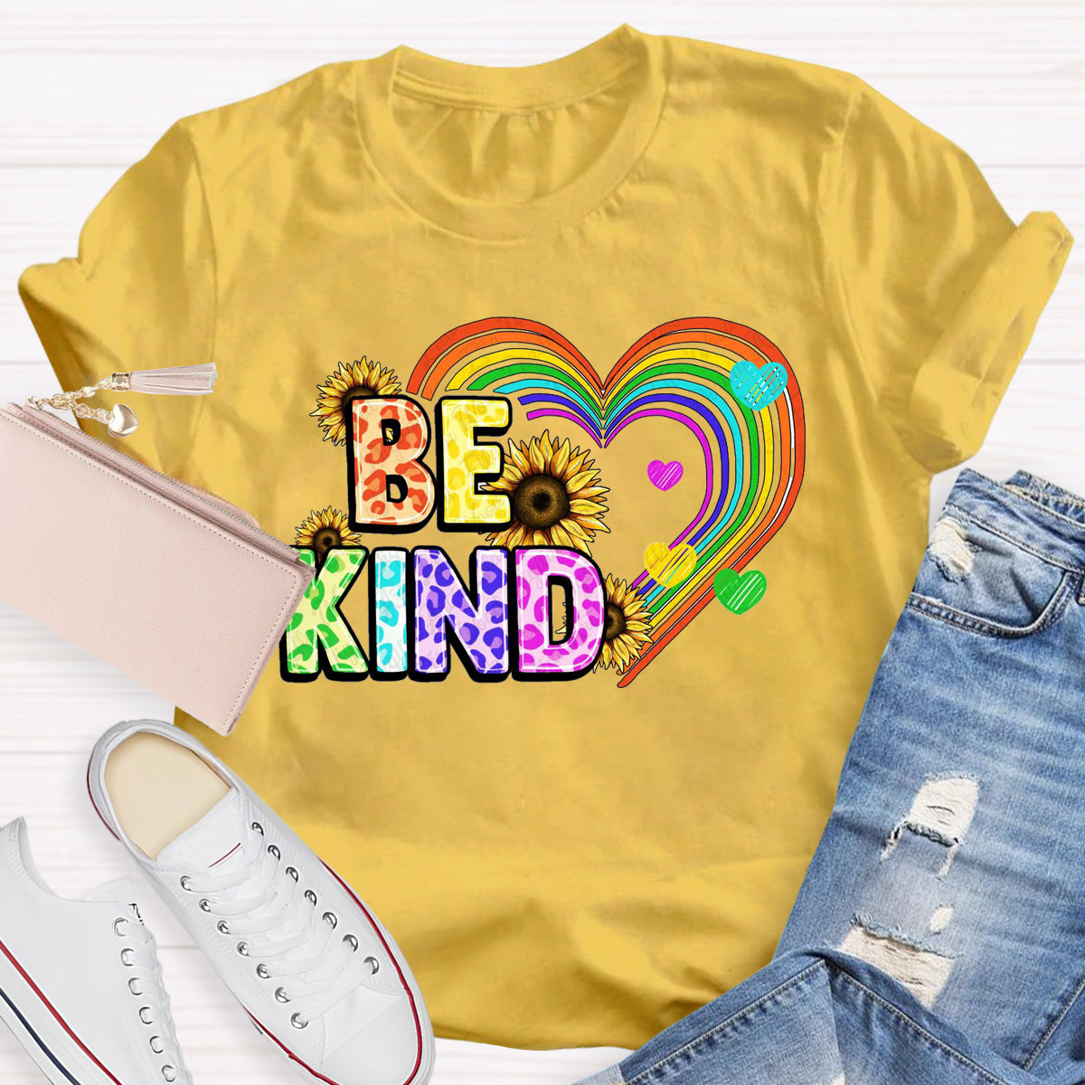 Be Kind Rainbow Sunflower Teacher T-Shirt